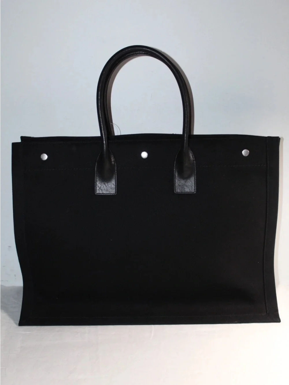 Saint Laurent Black Canvas Rive Gauche Tote with White Logo